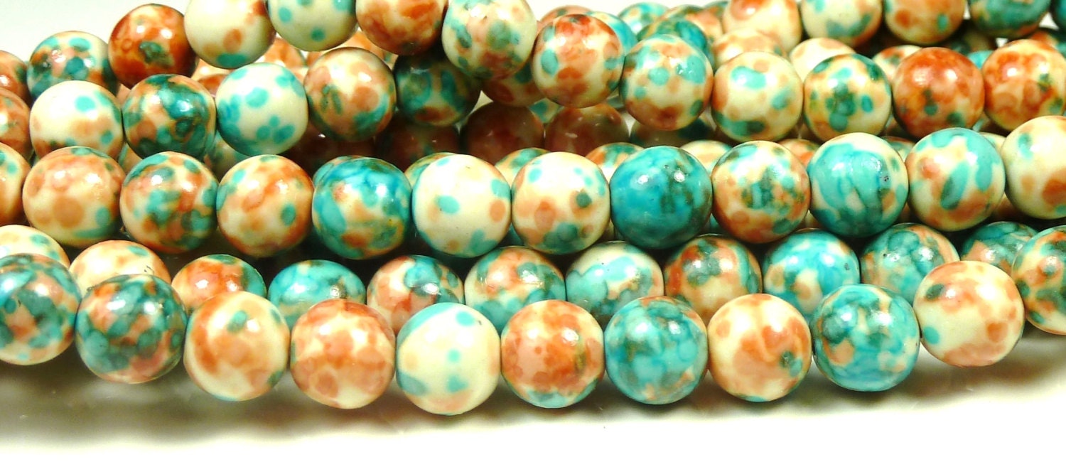 8mm Rain Flower Stone Ocean Jade Round Gemstone Beads Salmon Red Orange 15.5 Inch Strand Sky Blue BB7
