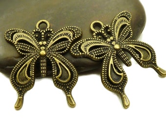 5 Butterfly Pendants - Antique Bronze Tone - Butterfly Charms, Jewelry Findings, 27x24mm - BB33