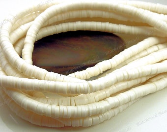 5 Full Strands - 8mm Creamy White Polymer Clay and Vinyl Heishi Beads - 17 Inch Strands (380 - 400 Beads Per Strand) - BR5-31
