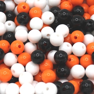 8mm Halloween Bead Mix - Orange Black White Round Acrylic Gumball Beads - 30 Pieces - Halloween Bubblegum Bead Mix, 1.5mm Bead Holes - BD5
