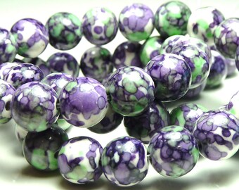 10mm Purple, Violet, and Green Rain Flower Stone Ocean Jade Round Gemstone Beads - 15.5 Inch Strand - BB10