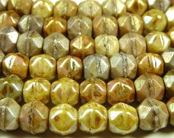 6mm Opaque English Cut Earth Tone Mix Czech Glass Beads - 50pc Strand - Faceted, Picasso, Green, Pink, Brown, Beige - BD38