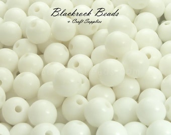 8mm White Gumball Beads - 50 Pieces - Round Acrylic Bubblegum Beads, Solid White Beads, White Jewelry Beads - BR5-46