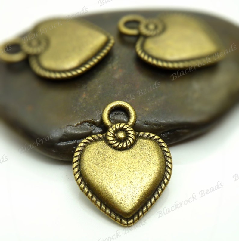 Double Sided Rope Edge Pattern Bulk 18 Heart Shaped Charms Heart Pendants BA2 22x17mm Antique Bronze Tone Metal