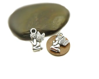 10 Praying Angel Charms - Double Sided - Antique Silver Tone Metal - Faith Charms, Very Detailed - BM15