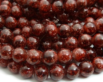 8mm Brick Red Glass Beads - 25 Pieces - Patterned Round Beads - BN15