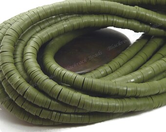 8mm Sage Green Polymer Clay Vinyl Heishi Beads - 17 Inch Strand (380 - 400 Beads) - Vinyl Disc Beads, Spacer Beads - BR6-25A