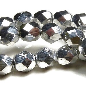 4mm Czech Faceted Metallic Silver Round Fire Polished Glass Beads 50pc Strand BD38 image 5