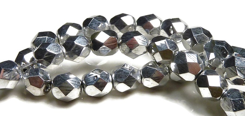 4mm Czech Faceted Metallic Silver Round Fire Polished Glass Beads 50pc Strand BD38 image 5