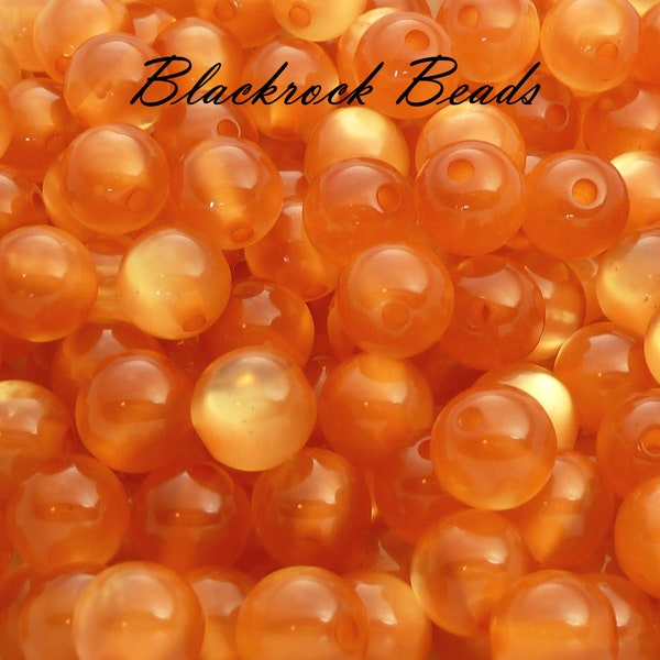 Orange Iridescent Round Resin Beads - 25 Pieces - 9.5mm Dark Orange Shimmery Beads, 1.5mm Bead Holes - BR2-6