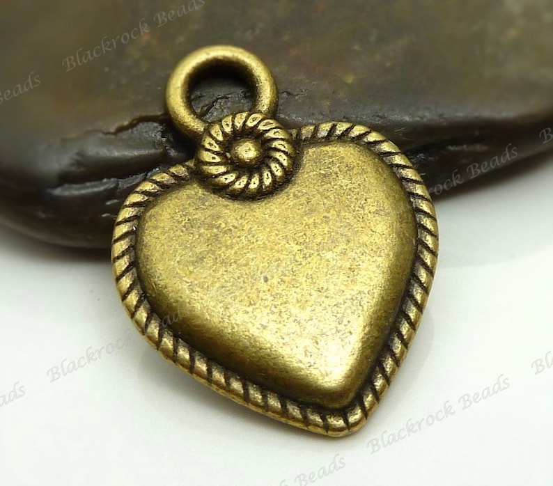 Double Sided Rope Edge Pattern Bulk 18 Heart Shaped Charms Heart Pendants BA2 22x17mm Antique Bronze Tone Metal
