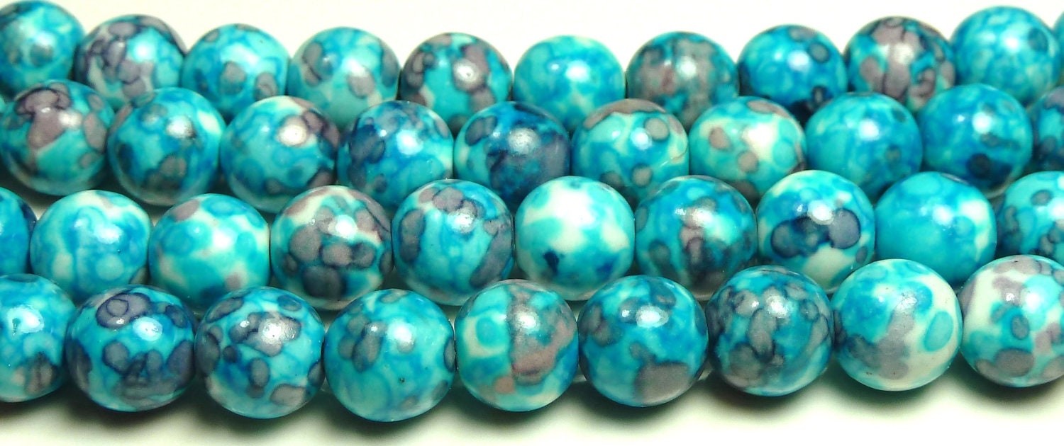 8mm Rain Flower Stone Ocean Jade Round Gemstone Beads Salmon Red Orange 15.5 Inch Strand Sky Blue BB7