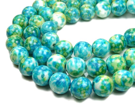 8mm Rain Flower Stone Ocean Jade Round Gemstone Beads Salmon Red Orange 15.5 Inch Strand Sky Blue BB7