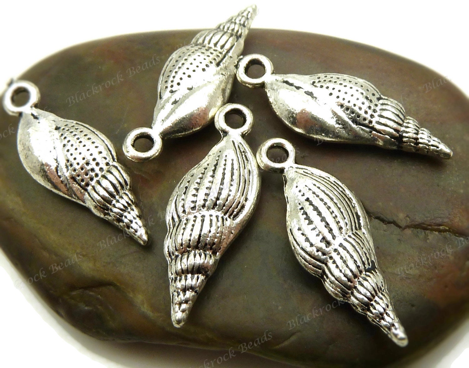 8 Conch Seashell Antique Silver Tone Charms 3D SC6735