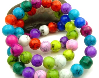 8mm Colorful Round Glass Beads - Red, Pink, Green, Yellow, Green, White, Blue  - 25 Pieces - BL20