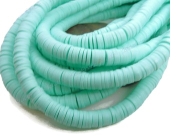 6mm Light Aqua Polymer Clay and Vinyl Heishi Beads - 16 Inch Strand (about 350 beads) - Vinyl Disc Beads, Spacer Beads - BR7-1