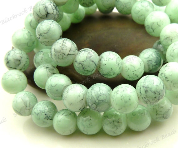 12mm Mint Green and Dark Gray Swirled Round Glass Beads 20 | Etsy