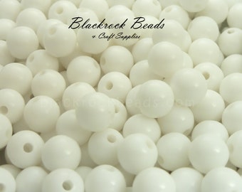 12mm White Gumball Beads - 20 Pieces - Round Acrylic Bubblegum Beads, Solid White Beads, White Jewelry Beads - BR5-44