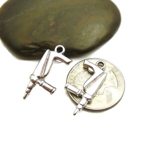 5 Handheld Drill Charms or Pendants 3D and Double Sided Antique Silver Tone 27x12mm, Large Tool Charms BM23 image 2