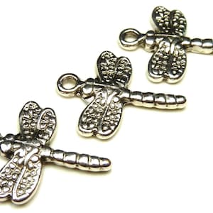 10 Dragonfly Charms Antique Silver Tone 20x15mm, Jewelry Supplies, Findings BT5 image 1