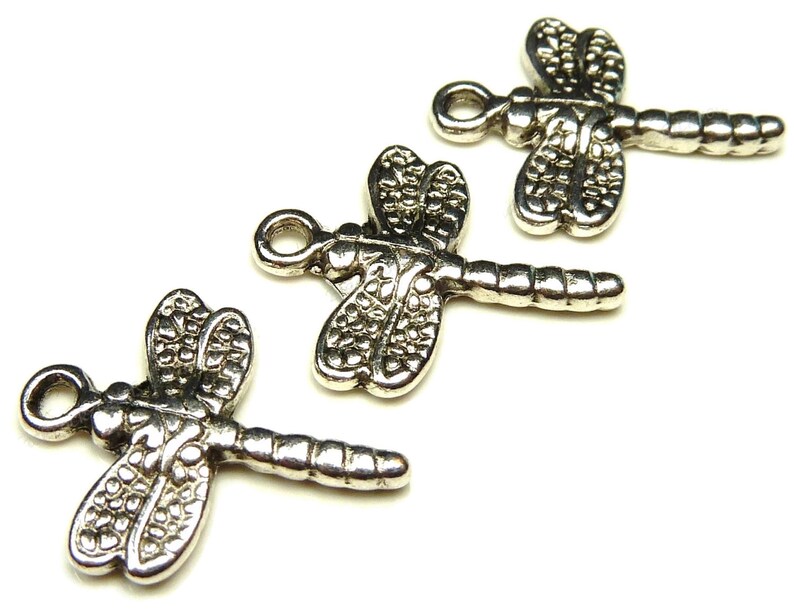 10 Dragonfly Charms Antique Silver Tone 20x15mm, Jewelry Supplies, Findings BT5 image 1