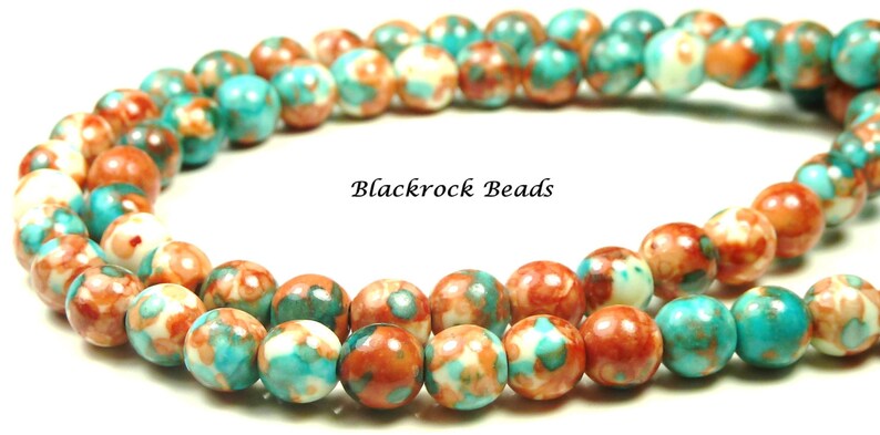 8mm Rain Flower Stone Ocean Jade Round Gemstone Beads Salmon Red Orange 15.5 Inch Strand Sky Blue BB7