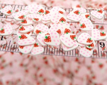 Pink Strawberry Heart Polymer Clay Sprinkles - NON-EDIBLE - 6mm Heart Shaped Fimo Slices - BPC127