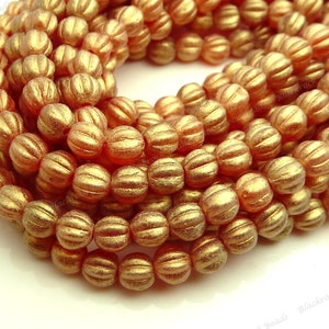 5mm Sueded Gold Ruby Round Melon Czech Glass Beads 50pc Strand Corrugated, Fluted Beads, Small Spacer Beads BD31 image 2
