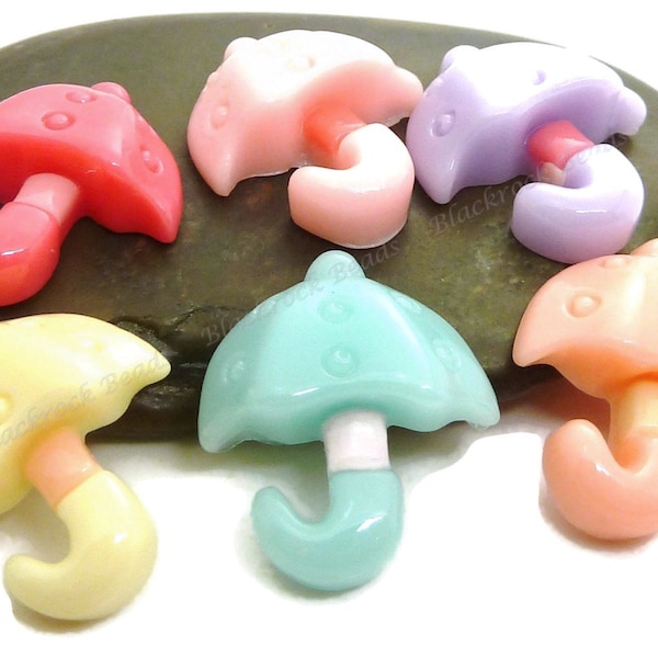 Umbrella Resin Cabochons - 6pcs - Assorted Colors, Flatback Cabs, Scrapbook Embellishments - 20x17mm - BP2