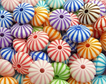 Assorted Striped Rondelle Acrylic Beads - 20pcs - 14x8mm - Spacer Beads, Flat Round Beads - BP27