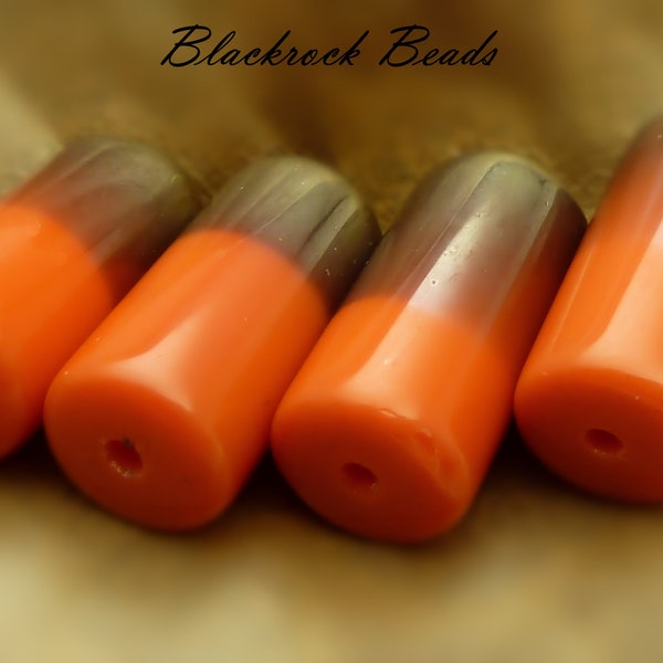 Dark Coral Orange Column Beads - 6 Pieces - 20x10mm, Electroplated Glass Beads, Round Tube Beads - BK1