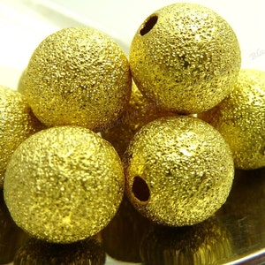 10mm Gold Tone Brass Stardust Round Beads 25 Pieces Textured Metal Beads BP18 image 1