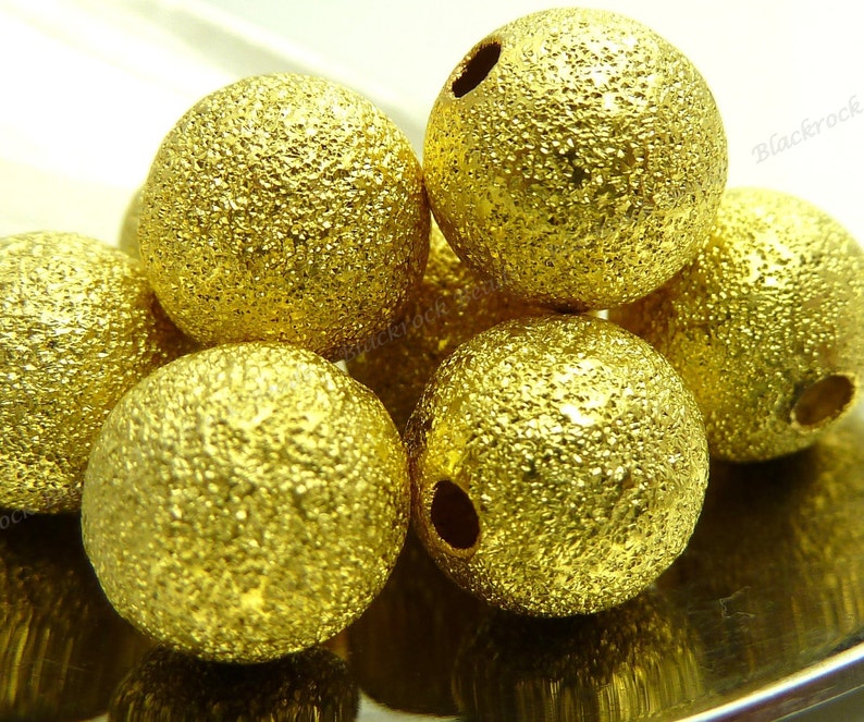 10mm Gold Tone Brass Stardust Round Beads 25 Pieces Textured Metal Beads BP18 image 1