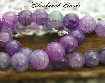 10mm Purple Crackled Vein Round Glass Beads - 20 Pieces - Multicolor Jewelry Beads, Craft Supplies - BP8