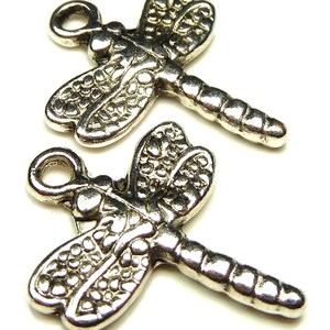 10 Dragonfly Charms Antique Silver Tone 20x15mm, Jewelry Supplies, Findings BT5 image 5