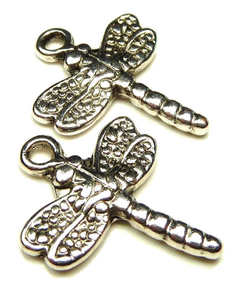 10 Dragonfly Charms Antique Silver Tone 20x15mm, Jewelry Supplies, Findings BT5 image 5