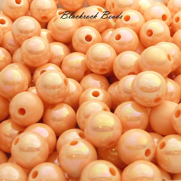 10mm Light Salmon Orange Gumball Beads - 25 Pieces - Round Acrylic Bubblegum Beads, Pastel Peach Beads, Pearlized Shiny AB Finish - BR2-26