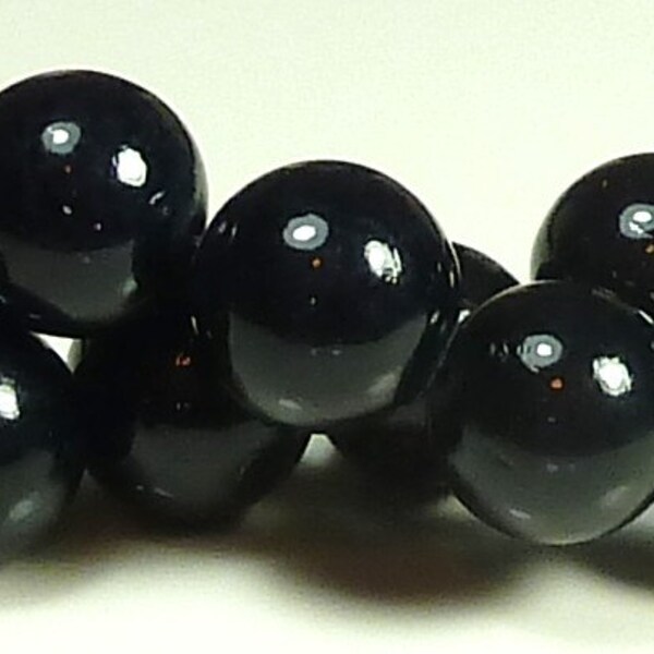 10 mm Jet nero pietra fossile tondo perle - 16 Inch Strand - BA25