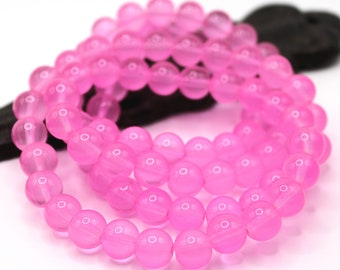 10mm Pink Round Glass Beads - 20 Pieces - Pink Jewelry Beads - BK34