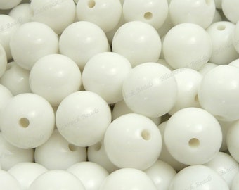 16mm Solid White Chunky Bubblegum Beads - 10pcs - Candy Color Gumball Beads, Chunky Beads, Round Acrylic Beads - BR3-2