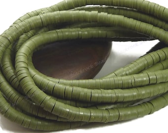 6mm Sage Green Polymer Clay Vinyl Heishi Beads - 17 Inch Strand (380 - 400 Beads) - Vinyl Disc Beads, Spacer Beads - BR6-25