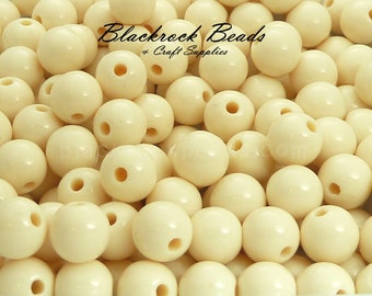 10mm Linen White Gumball Beads - 25 Pieces - Round Acrylic Bubblegum Beads, Antique White Beads, Creamy Beige Jewelry Beads - BR5-45