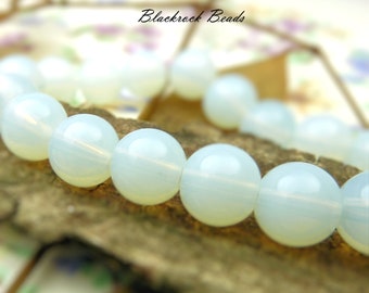 8mm Milky White Opalite Glass Beads - Strand of 48 Beads - Smooth Round Glass Opalite Jewelry Beads - BN28