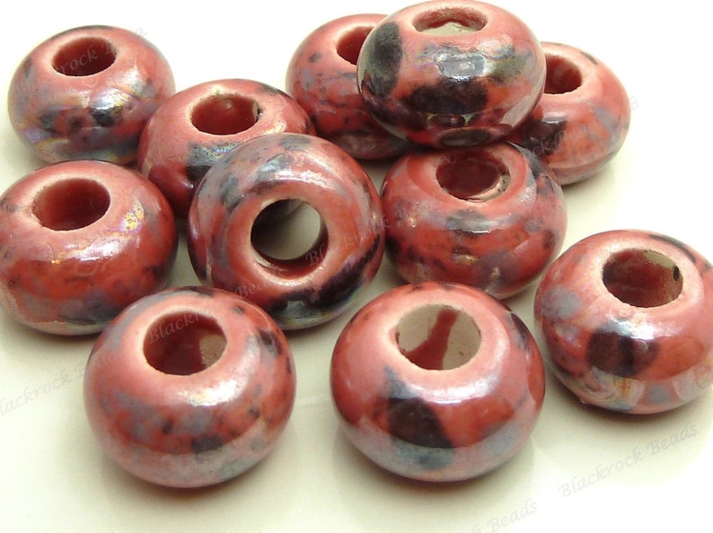 BQ17 8pcs 6mm Bead Holes Brushed Gray Beads 15mm Dusty Rose Pearlized Porcelain Rondelle Beads