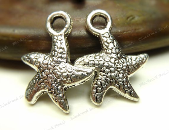 8 Starfish charms antique silver tone FF451