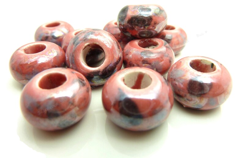 BQ17 8pcs 6mm Bead Holes Brushed Gray Beads 15mm Dusty Rose Pearlized Porcelain Rondelle Beads