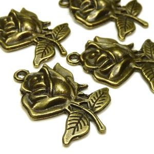 10 Rose Charms Antique Bronze Tone 17x25mm, Very Detailed, Flower Pendants, Rose Pendants BK35 image 3