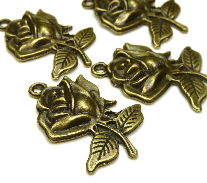 10 Rose Charms Antique Bronze Tone 17x25mm, Very Detailed, Flower Pendants, Rose Pendants BK35 image 3