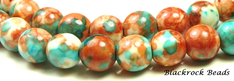 8mm Rain Flower Stone Ocean Jade Round Gemstone Beads Salmon Red Orange 15.5 Inch Strand Sky Blue BB7