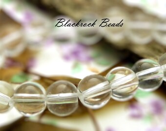 5 Strands - 8mm Clear Round Glass Jewelry Beads - 40 Pieces Per Strand - 1mm Bead Holes - BD39